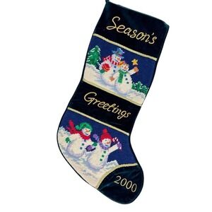 Y2K Snowman‎ Christmas Stocking velvet embroidered "Season's Greetings 2002"